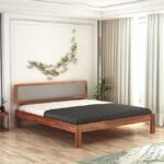 Wooden King Size Bed for Bedroom | Wooden Double Bed | Platform Cot Bed with Upholstered Cushioned Headboard