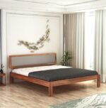 Wooden King Size Bed for Bedroom | Wooden Double Bed | Platform Cot Bed with Upholstered Cushioned Headboard